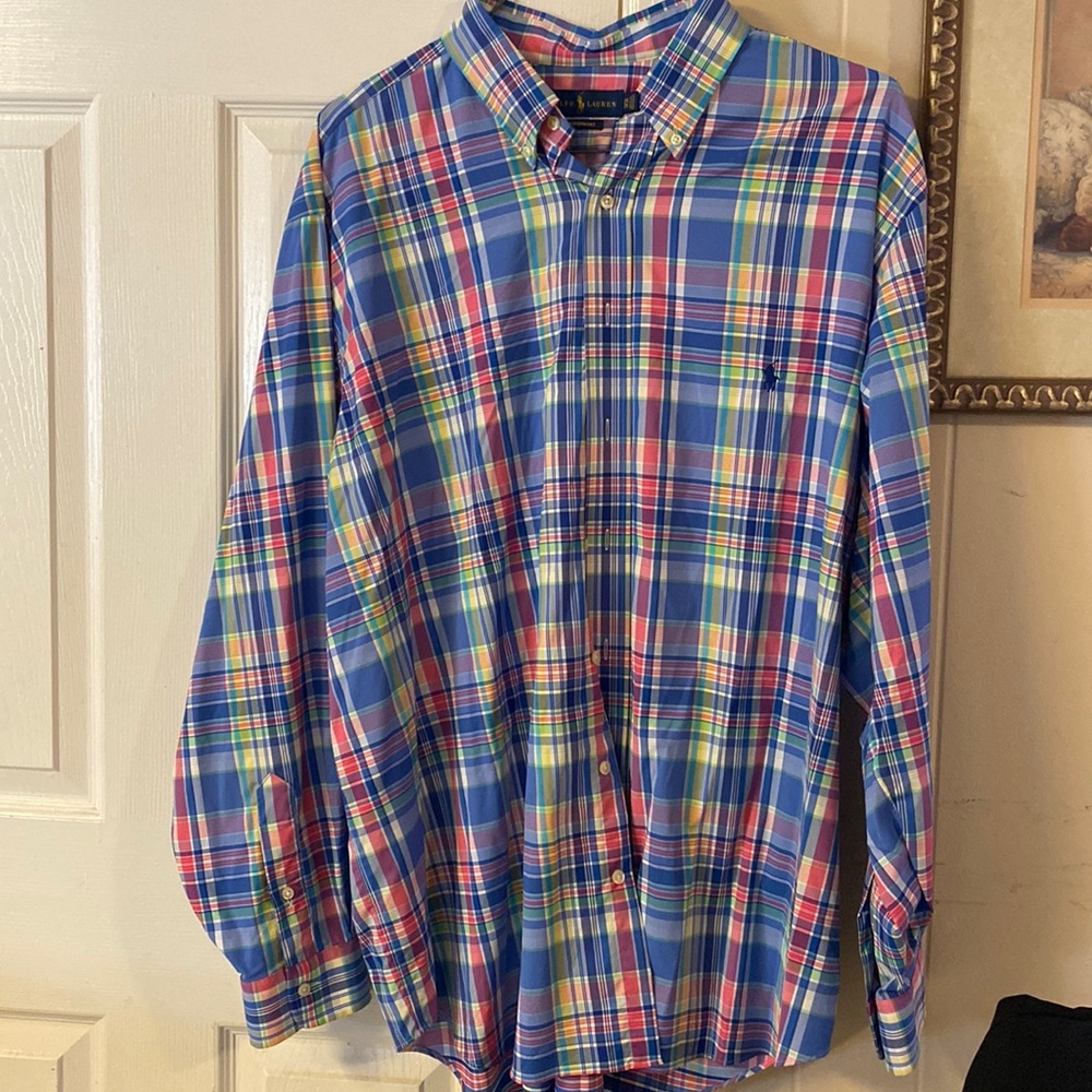 Multi color performance dress shirt by Ralph Lauren. Size 2XB. Good Condition